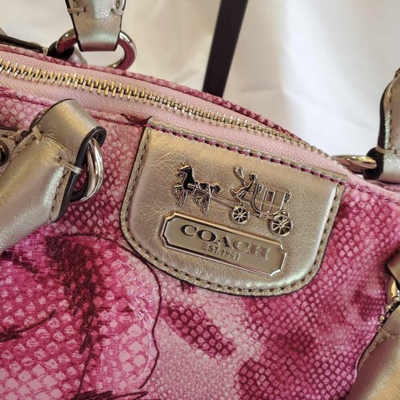 Coach Madison Floral Opa Sophia Shoulder Bag shades of pink and metallic gold - Picture 2 of 16
